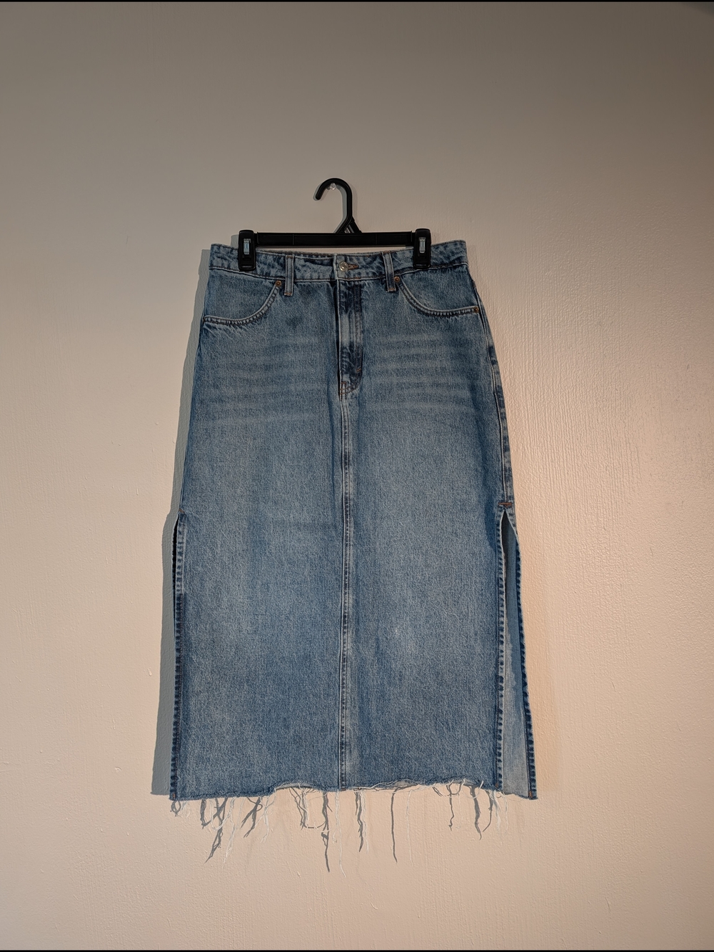Topshop Light Blue Denim Skirt with Contrast Stitching